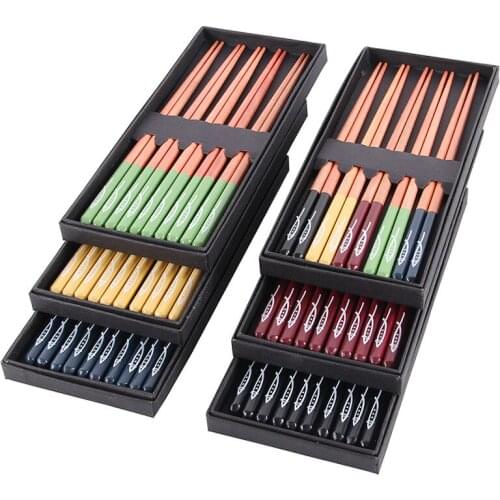 5 Pairs Japanese Home High Quality Bamboo Wooden Chopsticks Boutique Gift Box Portable Cutlery Set saury Kitchen Tableware