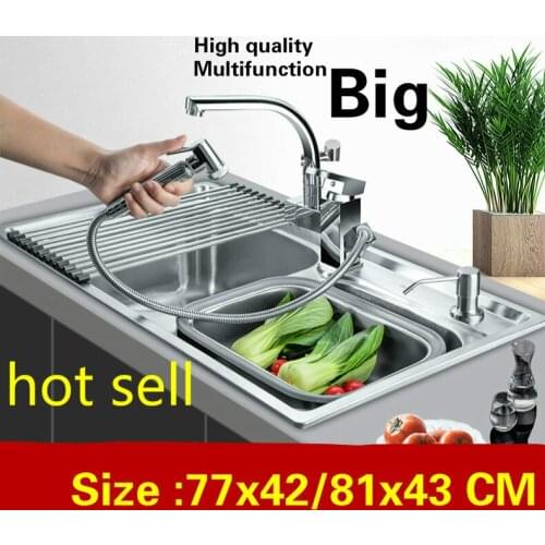 Free shipping Apartment big kitchen double groove sink do the dishes luxury 304 stainless steel hot sell 770x420/810x430 MM