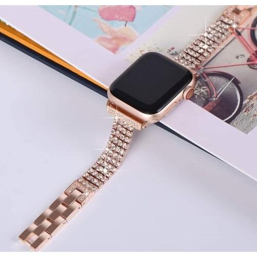 Bling Strap For Apple Watch Band 44mm 40mm SE Series 6 Stainless Steel Bracelet For Apple Watch 3 42mm 38mm iWatch 5 4 Watchband