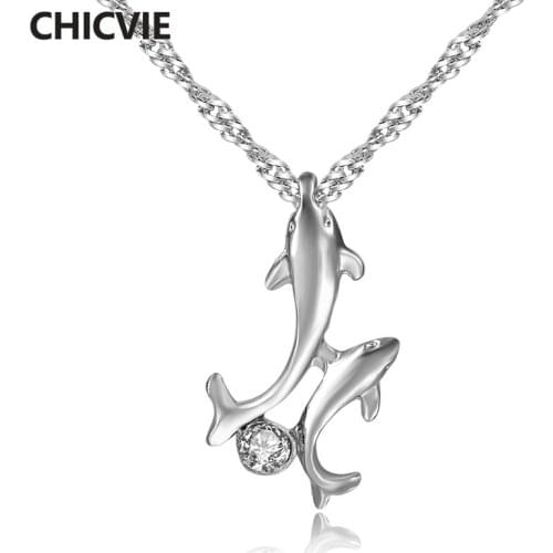 CHICVIE Designed Two Fish Shape Necklaces&Pendants For Women Charm Silver Pendant Jewelry Statement Crystal Necklace SNE190139