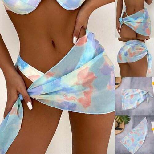 Womens Short Tie-Dye Beach Wrap Transparent Bikini Wrap Mesh Swimsuit One-Piece