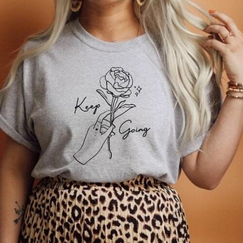 Keep Going Hand Holding Rose T-shirt Aesthetic Mental Health Awareness Top Tee Cute Women Graphic Positive Encouragement Tshirt