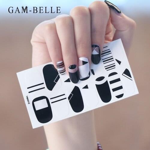 GAM-BELLE Geometry Strip Series Nail Sticker Full Cover Adhesive Decals Nail Art Decoration Wraps DIY Nail Polish Stickers
