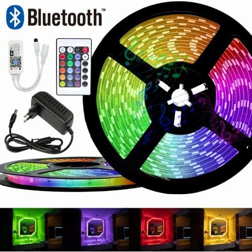Bluetooth LED Strips 5M 10M 12V RGB 5050 15M Waterproof Flexible Diode 20M Light Strip Remote Control + Adapter WIFI Nights Ligh