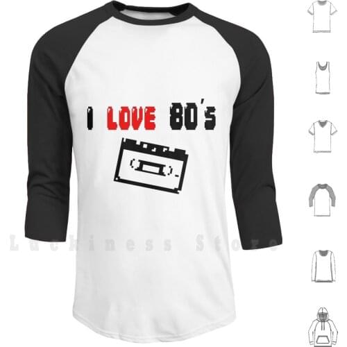 I Love 80s-Tape-Pixelart Hoodies Long Sleeve Pixel 80s Music Nerd Tape Cassette Old School Retro Vintage