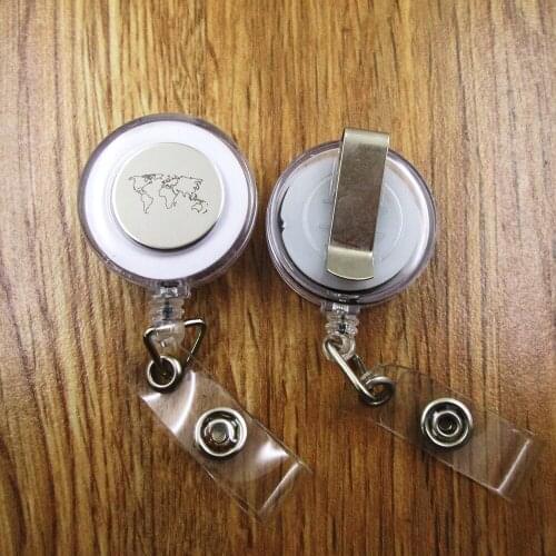 World Map ID Badge Reel gift for him/her friend family retractable recoil id badge holder work fun