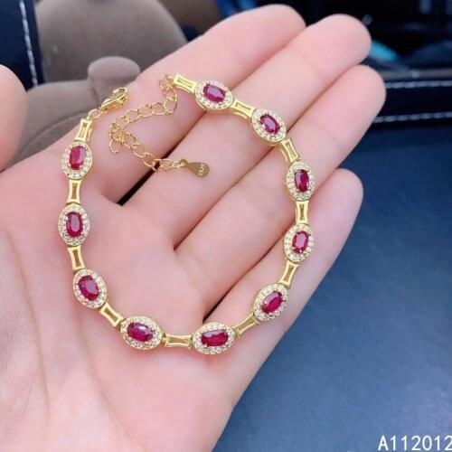 KJJEAXCMY fine jewelry S925 sterling silver inlaid natural ruby new Girls popular hand Bracelet Support test Chinese style