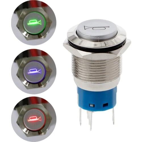 19mm LED Momentary Horn Button Metal Push Button Lighted Switch 12V