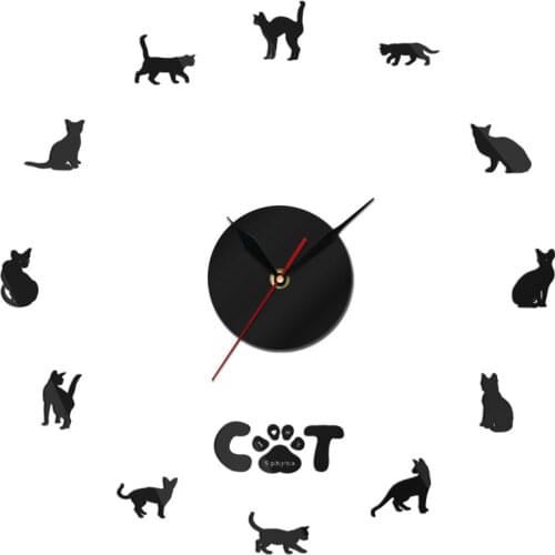 Sphynx Cat New High Quality 3D Wall Stickers Creative Fashion Living Room Clocks Home Decoration Large Wall Clock duvar saat