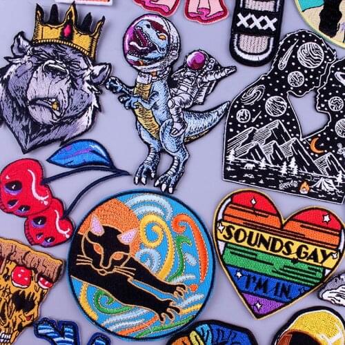 Creativity Van Gogh Patch DIY Dinosaur Astronaut Iron On Embroidered Patches On Clothes Hippie Stripe For Jackets Custom Patch