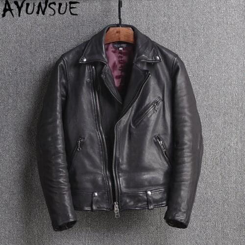 AYUNSUE Genuine Leather Jacket Men Real Sheepskin Coat Spring Autumn Vintage Motorcycle Slim Fit Veste Cuir Homme 17M-45 KJ4700