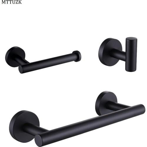 MTTUZK black 304 stainless steel bathroom hardware set, towel bar, robe hook,paper holder Bathroom hardware accessories