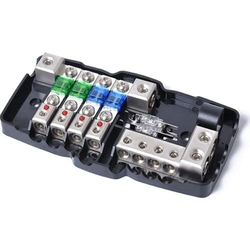 Multi-functional LED Car Audio Stereo ANL Fuse Holder Distribution 0/4ga 4 Way Fuses Box Block 30A 60A 80Amp