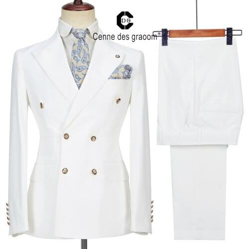 Cenne Des Graoom Men Suits Double Breasted Tailor-Made Tuxedo 2 Pieces Blazer Vest Pant Wedding Party Groom Costume Homme A24-46