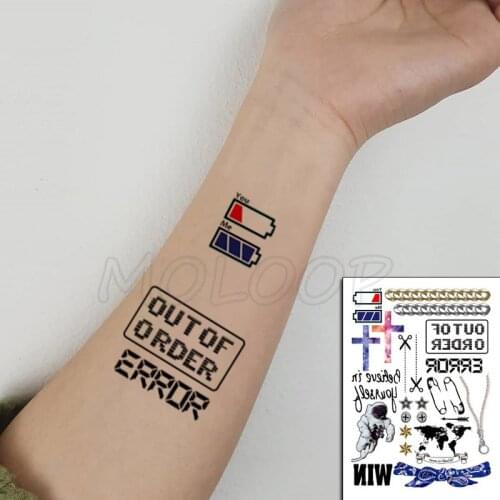 Spaceman Cross Rosette Power Consumption Letter Tattoos Stickers Women Body Waist Arm Art Tattoos Temporary Girls Tatoos Chains