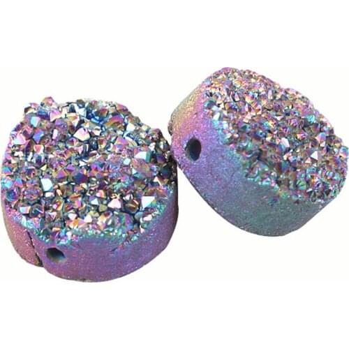 Natural Agate Crystal Cluster Bracelet Crystal Bud Plating Colorful Stone Round Ring Accessories Perforated DIY Jewelry Stone