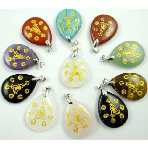 Natural Stone Crystal opal 7 Chakra Reiki Healing Ketting Boeddha Yoga Meditatie Hanger Spirituele Om Symbool Hoop Sieraden 1pcs