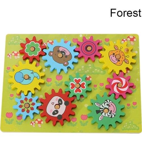 2019 New Wooden Cartoon Animal Gear Game Toy Combination Rotation Children Coordination Development Toy