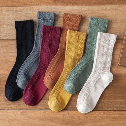 New Spring Womens Crew Socks Womans Pure Color Solid Socks 1 Pair Womens Fashion Casual Socks Simple Style Socks 35-43 Size