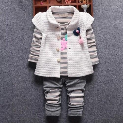 New autumn girls cotton suit baby clothing air layer long sleeve three-piece k1