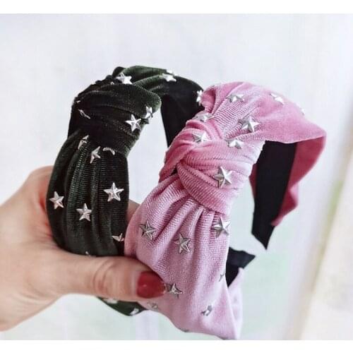 Velvet Cloth Soft Hairband For Women Fashion Drilling Stars Bezel Bohemian Knotted Wide Hair Hoop Headband Girl Hair Accessories