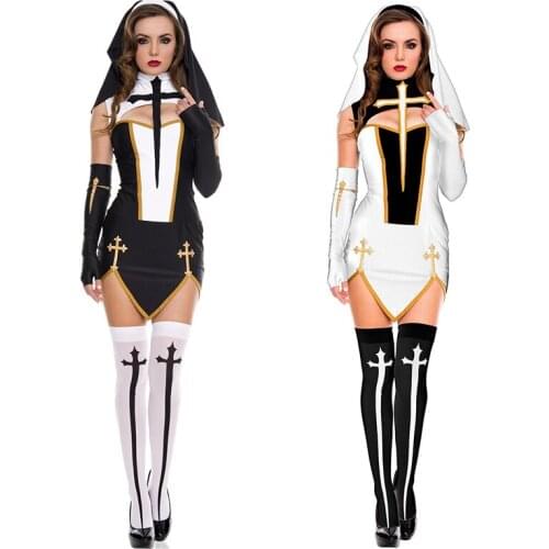 Easter Sexy Nun Costume Adult Women Halloween Cosplay Costume Priest Nun Missionary Costume Set