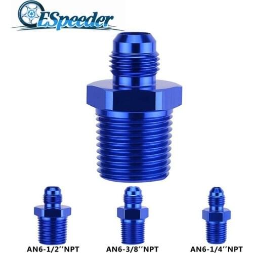 ESPEEDER Aluminum Alloy Male AN6 To 1/2'' 3/8" 1/4"NPT Thread Straight Adapter Pipe Fuel Oil Fitting Hose Adapter Blue