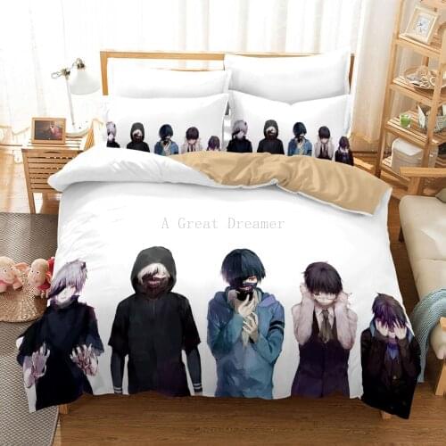 Anime Bedding Set Design Tokyo Ghoul Duvet Cover Home Textile Queen King Pillowcases For Boy Kids Bedclothes