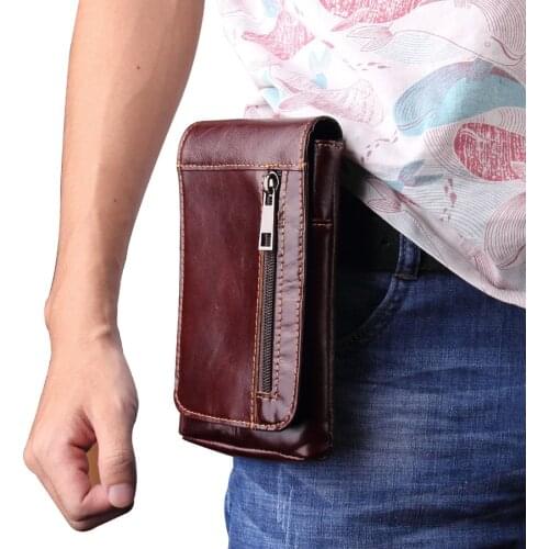 Genuine Leather Fashion Men Waist Bag for iPhone 11 XS Max XR Retro Belt Pouch for Samsung Note 10 9 8 S10 S9 Plus Wallet Case