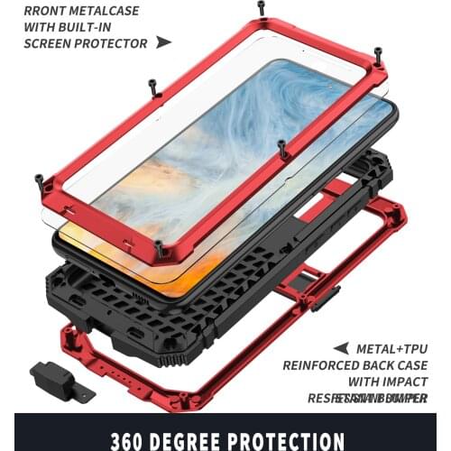 Luxury Aluminum Heavy armor Case for Samsung Galaxy S21 FE Outdoor Shockproof Metal+Silicone+Tempered glass Anti-fall Cover