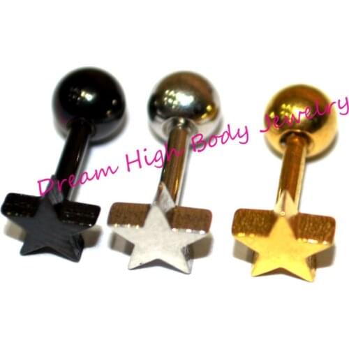 Five Star Ear Stud Earring Ear Rings Bars 316L Stainless steel Titanium Popular Jewelry Free Shipping Men Women Cool crystal