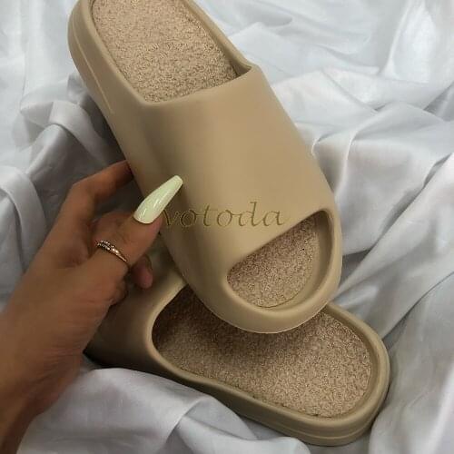 Women Furry Beach Slippers EVA Thick-Soled Non-Slip Flip Flop Men Flat Home Plush Sandals Couple Kadies Slides Winter Warm Shoes