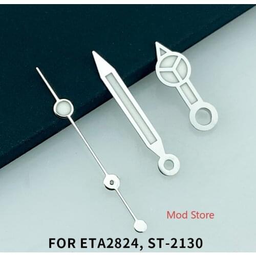 HQ Super Blue Luminous Silver Watch Hands Fit ETA2824 / 2836 ST-2130 Mov't Merc Style Watch For 28.5mm Watch Dial