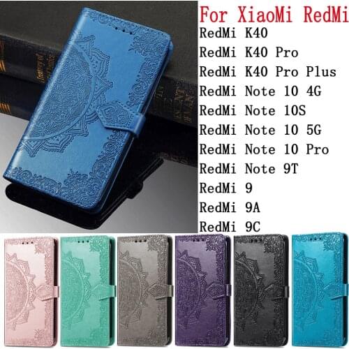 Sunjolly Leather Case Flip Card Wallet Stand Cover coque For XiaoMi RedMi K40 Pro Plus 9 9A 9C RedMi Note 9T 10s 10 4G 5G Pro