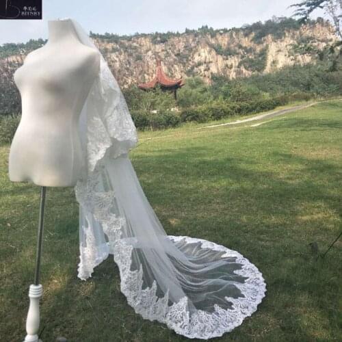 BRITNRY 3M Ivory Wedding Veil With Comb Luxury Lace Edge Expensive Bride Veil Sequins Long Veil Real Photos