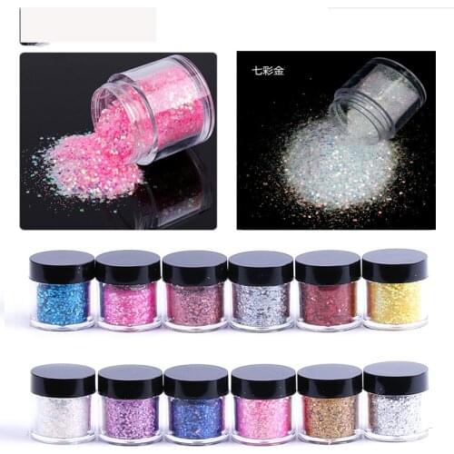 TYQ1Q Fashion 12Colors Mix size Fine Acrylic Glitter Powder for Nail Art Tips Design , Decoration Glitter Dust Powder (10g Jar)