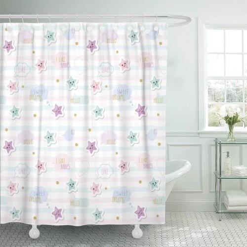 Kawaii Pattern Cute Cartoon Stars and Speech Bubbles Shower Curtain Waterproof Polyester Fabric 60 x 72 Inches Set with Hooks