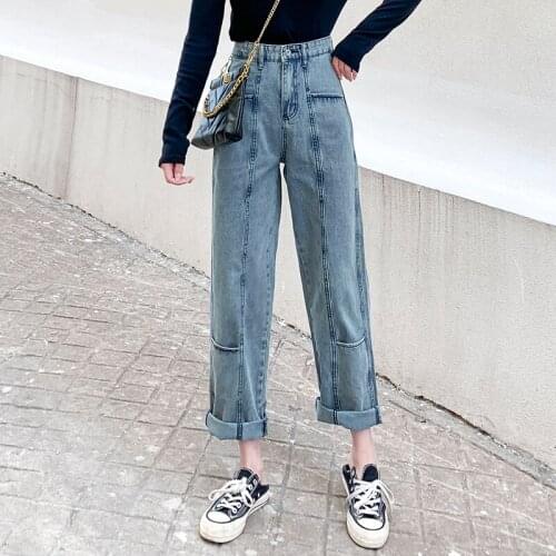 2020 new denim women jeans elastic waist fashion patchwork trousers plus size loose pants personality streetwear women clothes