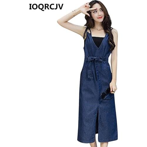 2019 Summer New Denim Dress For Women Elegant V-neck Backless Sexy Maxi Dresses Casual Loose Vintage Female Jeans Dress R213