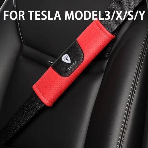 1 Pair Car Seat Belt Shoulder Cover Leather Shoulder Pads Protection For Tesla Model 3/X/Y/S Interior Decoration Accessories