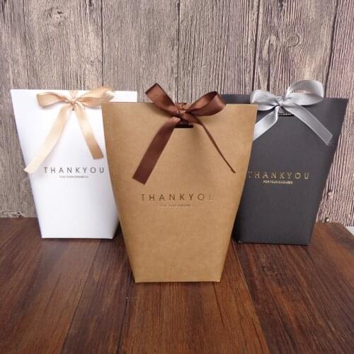 10pcs/lot Black White Kraft Paper Bag Bronzing "Thank You" Candy Gift Box Package Wedding Party Favor Cookies/pastry Boxs Bags