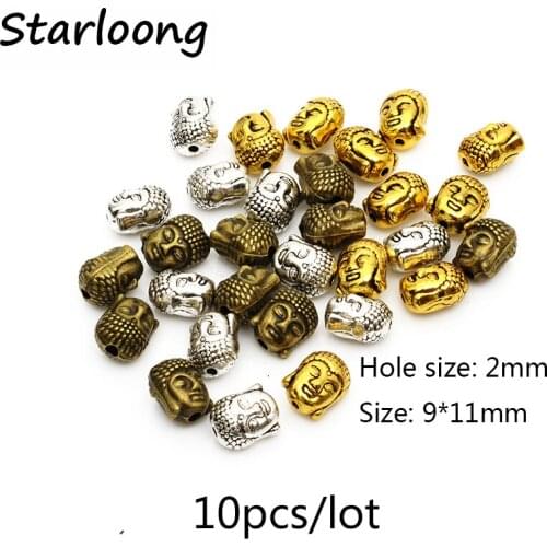 10pcs/lot Fashion Antique bronze Plated alloy Buddha head Charm Beads jewelry accessories Fit strand bracelets