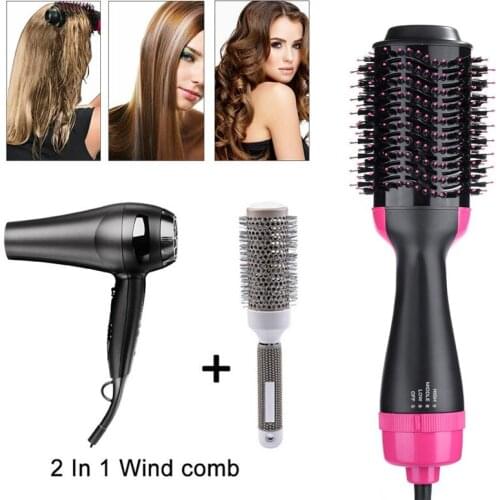 1000W Professional Hair Dryer Brush 2 In 1 Hair Straightener Curler Comb Electric Blow Dryer With Comb Hair Brush Roller Styler