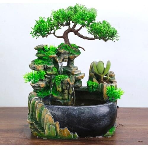 220V Indoor Water Fountain Resin Rockery Fish Tank Water Fountains Office Desktop Humidifier Waterfall Feng Shui Home Decor Gift