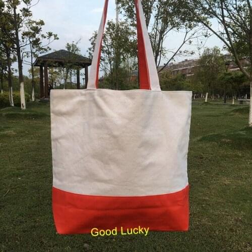 30pcs/lot Wholesale monogrammed canvas tote bag women standard size PU leather blank cotton canvas beach bag