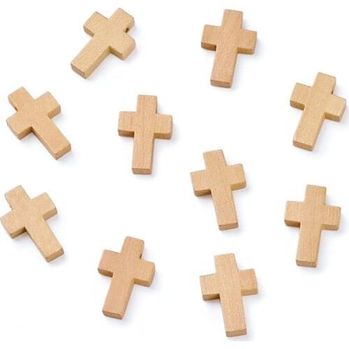 Pandahall 50pcs Natural Unfinished Wood Cross Pendants Beads 7/8" x 5/9" for DIY Jewelry Crafts Projects 22x14mm with two Holes