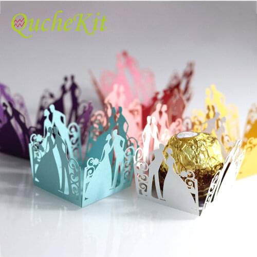 50pcs Bride Lace Flower Laser Cut Ferrero Chocolat Bar Wedding Ceremonies Gift DIY Candy Cups Wrappers Party Favors Decoration