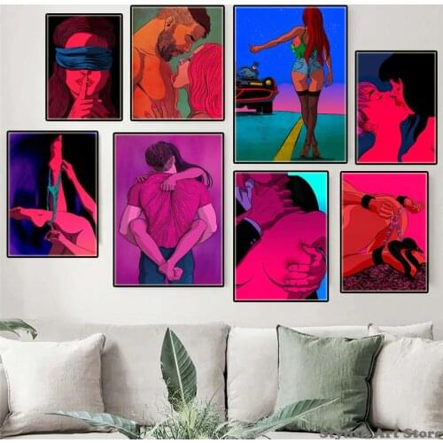 Abstract Lover Nude Body Sex Posters Sexy Nude Woman Men Canvas Painting Adults Wall Art Picture Bar Bedroom Home Decor Cuadros
