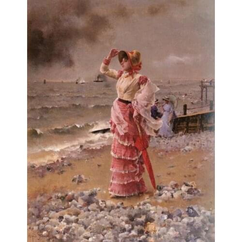 Free shipping court figures women seascape canvas prints landscape oil painting printed on canvas wall art decoration pictures
