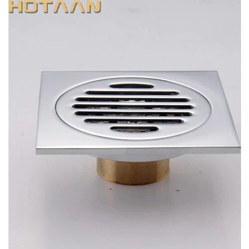 Free Shipping High Quality Chrome Plated Solid Brass Made Bathroom Accessory Square Floor Drain Waste Grate 100mm*100mm YT-2107